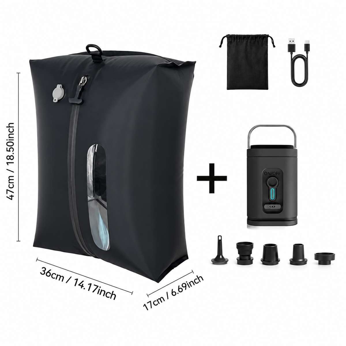 Foxnaro 28L travel compression bag with electric pump for convenient clothing compression