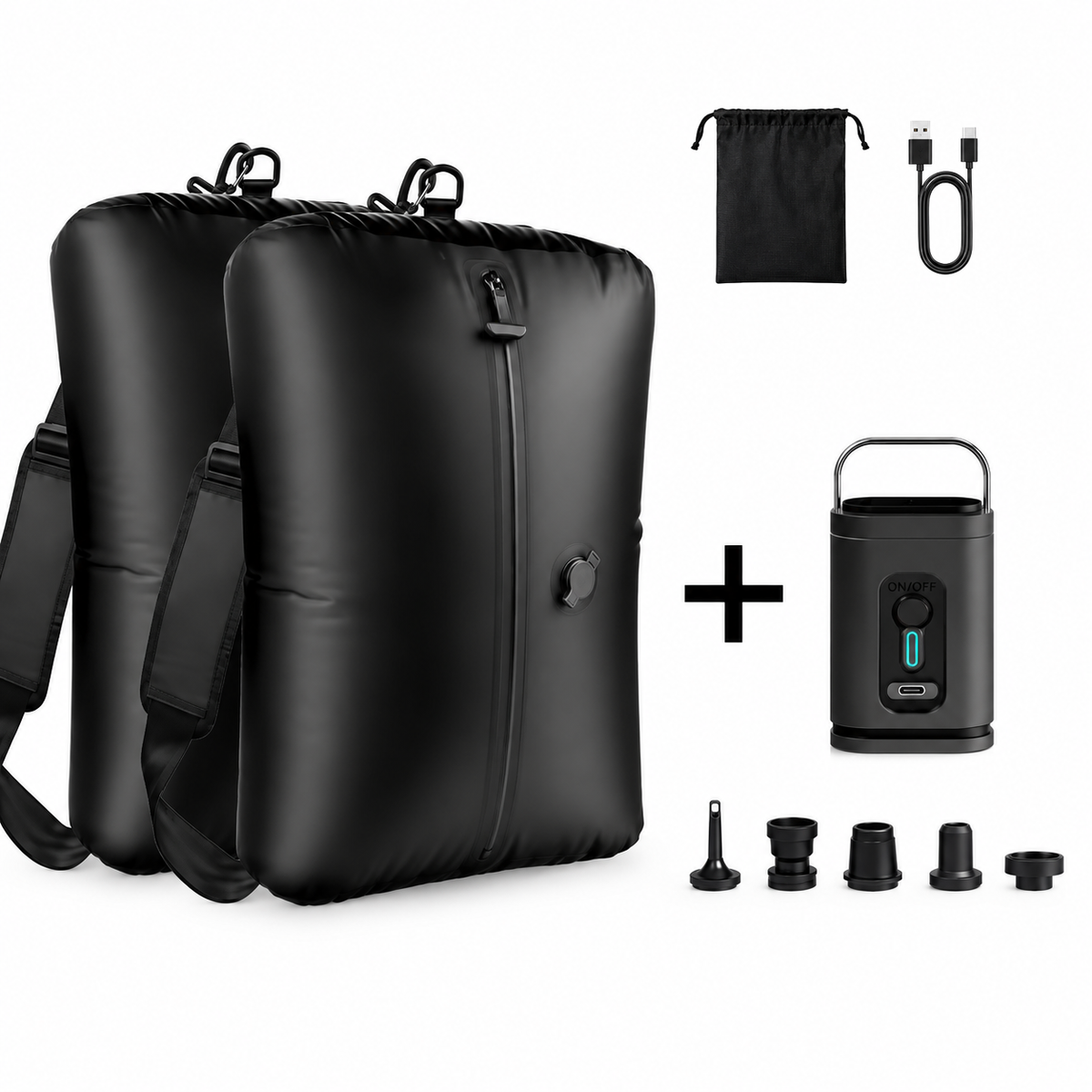Two Foxnaro 34L shoulder travel compression bags with pump for larger luggage and travel packing